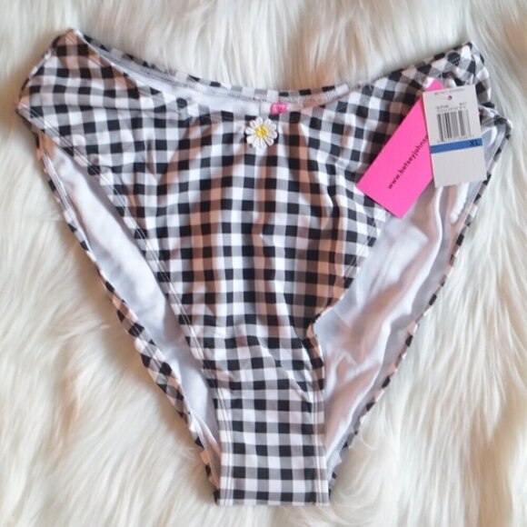 NWT Betsey Johnson Bikini Bottoms Size XL High Leg Cut Black White Gingham Print - Picture 4 of 7